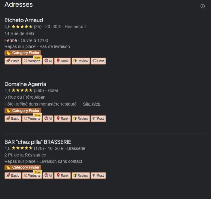 Pack local Google pour « meilleur restaurant Mauléon » : les restaurants les mieux notés géolocalisés sur la carte. Relevé de juillet 2026.