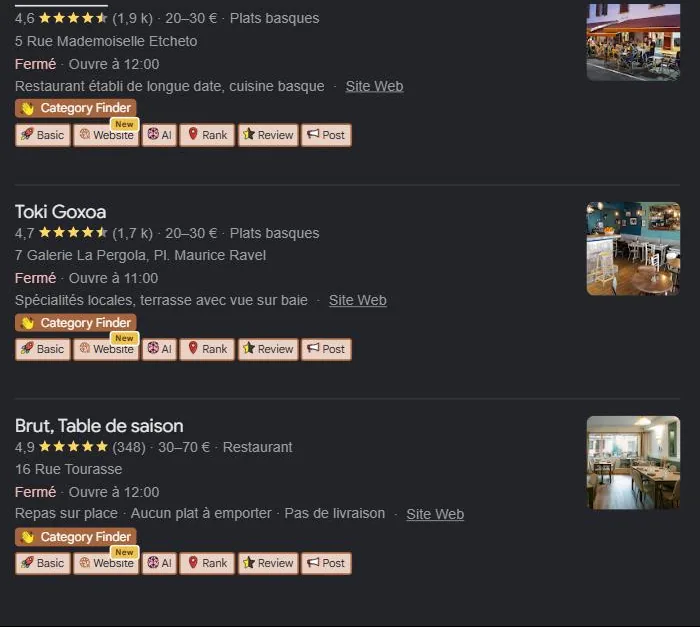 Pack local Google pour « meilleur restaurant Saint-Jean-de-Luz » : les restaurants les mieux notés géolocalisés sur la carte. Relevé de juillet 2026.