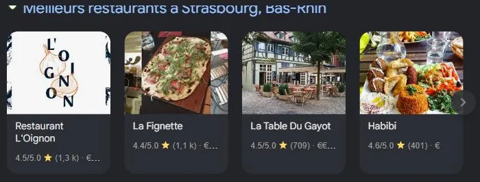 Pack local Google pour « meilleur restaurant Strasbourg » : les restaurants les mieux notés géolocalisés sur la carte. Relevé de juillet 2026.