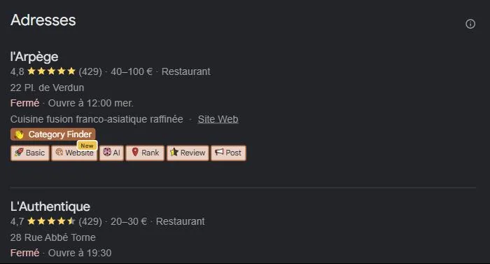 Pack local Google pour « meilleur restaurant Tarbes » : les restaurants les mieux notés géolocalisés sur la carte. Relevé de juillet 2026.