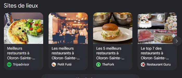 Section Sites de lieux de Google pour « meilleur restaurant Oloron-Sainte-Marie » : classements Tripadvisor, TheFork et guides, les sources que les IA recoupent. Relevé de juillet 2026.